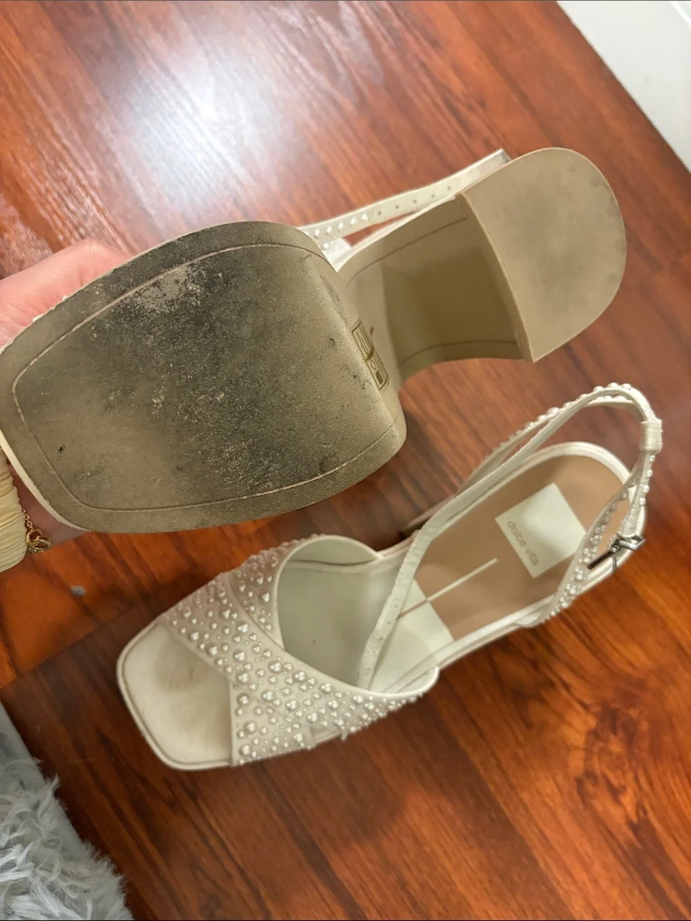 Dolce Vita Pearl-Embellished Ivory Platform Sandals